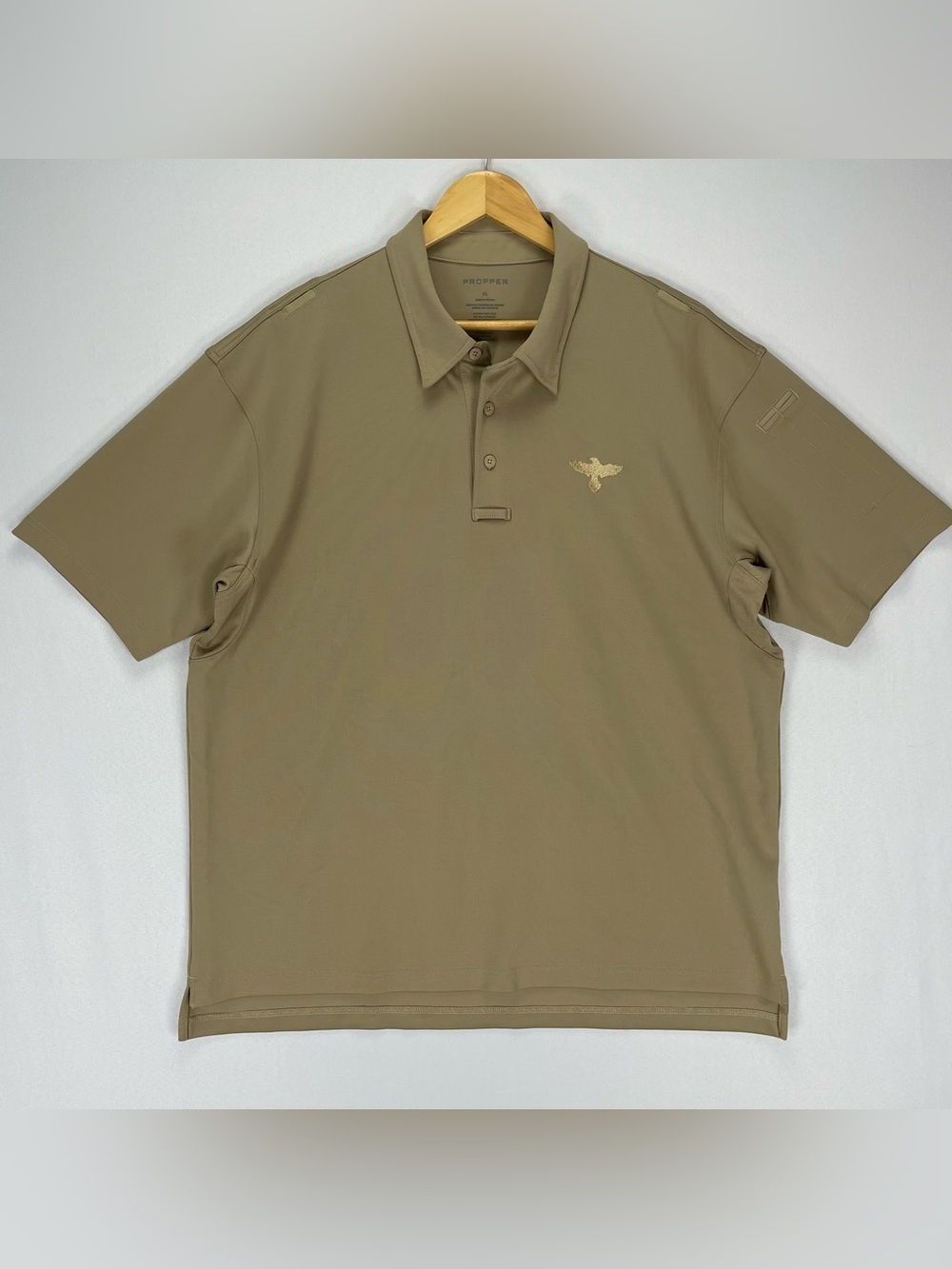 Propper Performance Polo Shirt Men’s XL Tan Tactical Embroidered Eagle Stretch